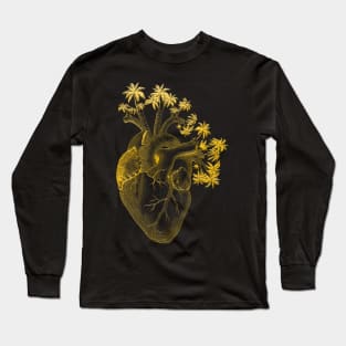 Gold Colored Anatomically Correct Human Heart - Palm Trees Long Sleeve T-Shirt